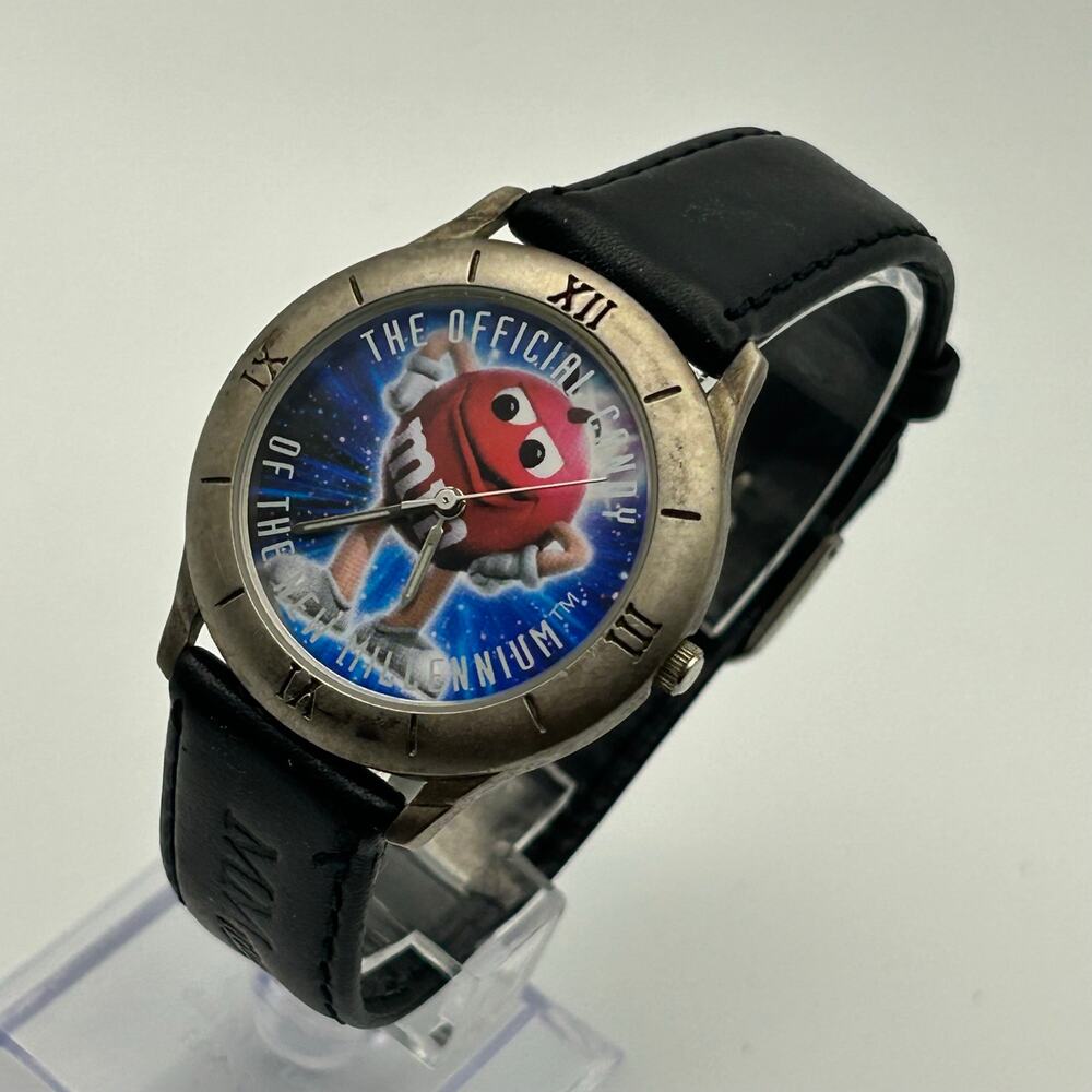 1998 Limited Edition MARS Inc. Red M&M Watch Black Leather Band  New Battery - Picture 3 of 8